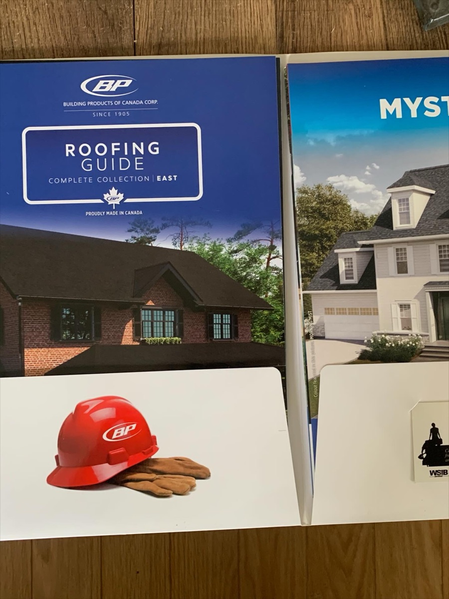 BP roofing guides and a BP hard hat, the shingle lines Beaudry is certified to install